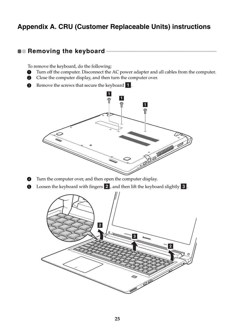 Removing the keyboard | Lenovo M50-70 Notebook User Manual | Page 29 / 34