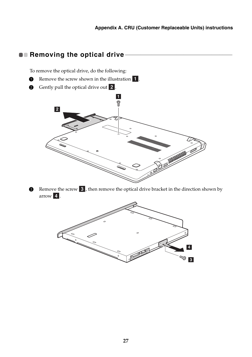 Removing the optical drive | Lenovo M50-70 Notebook User Manual | Page 31 / 34