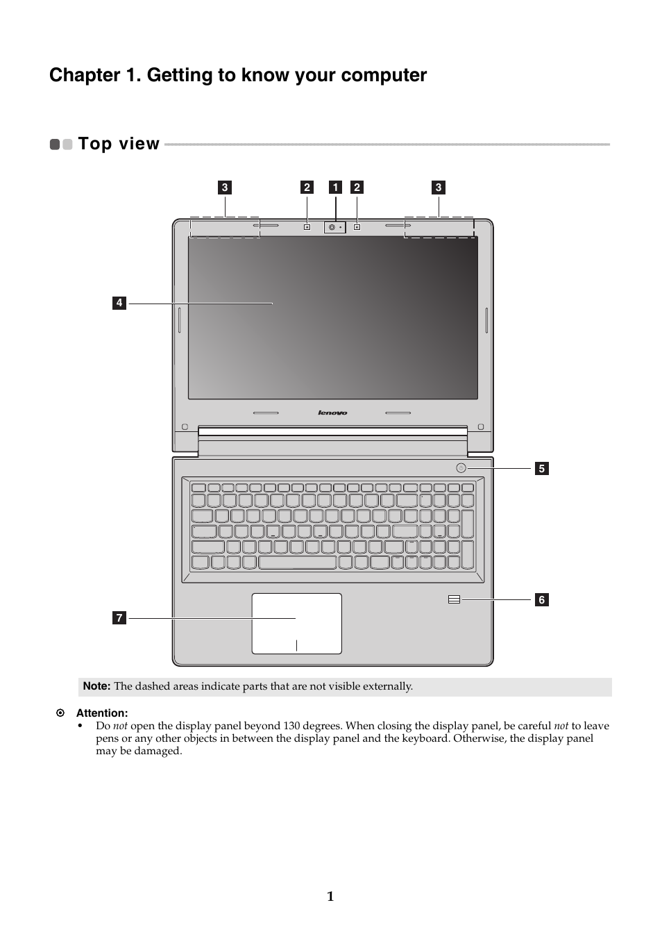 Chapter 1. getting to know your computer, Top view | Lenovo M50-70 Notebook User Manual | Page 5 / 34