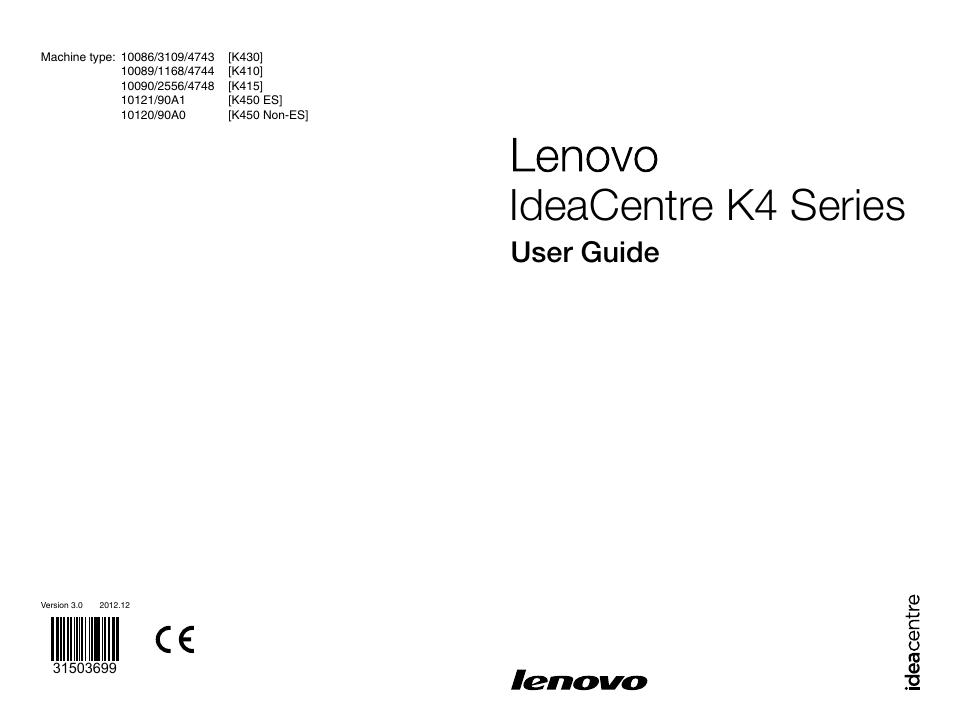 Lenovo IdeaCentre K450 Desktop User Manual | 69 pages