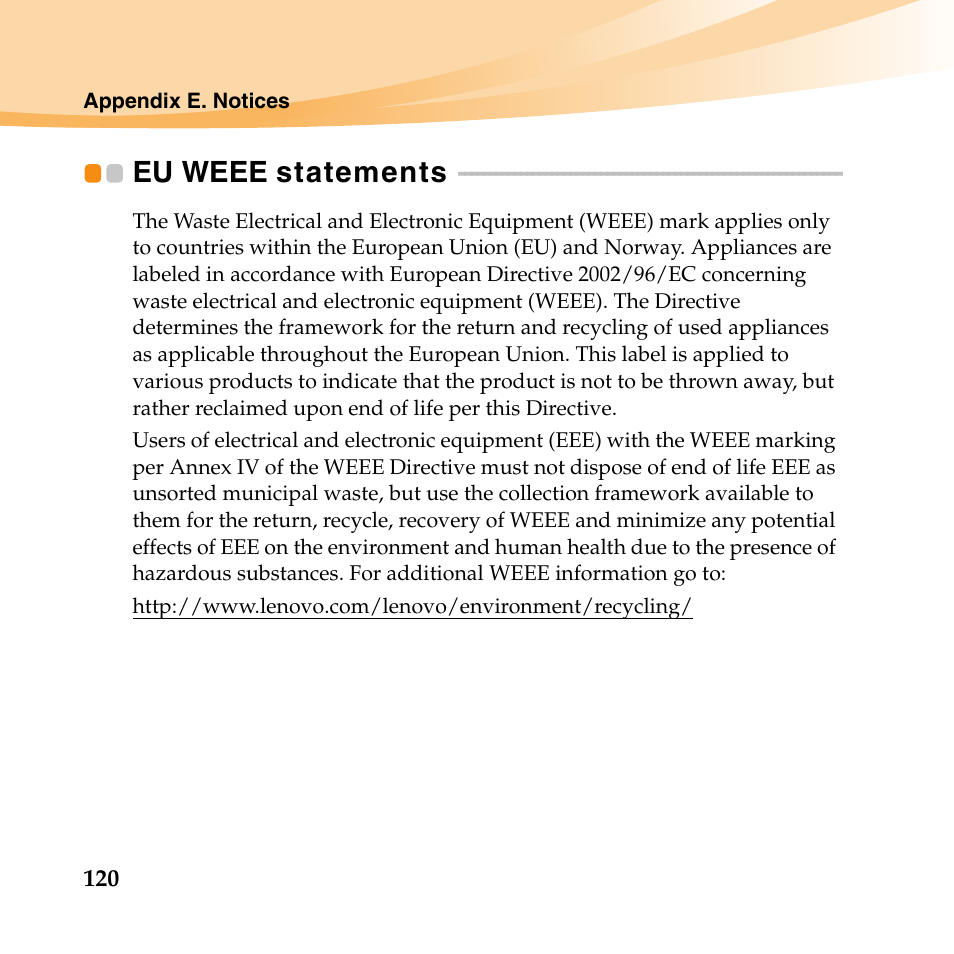 Eu weee statements | Lenovo IdeaPad Y560 User Manual | Page 134 / 146