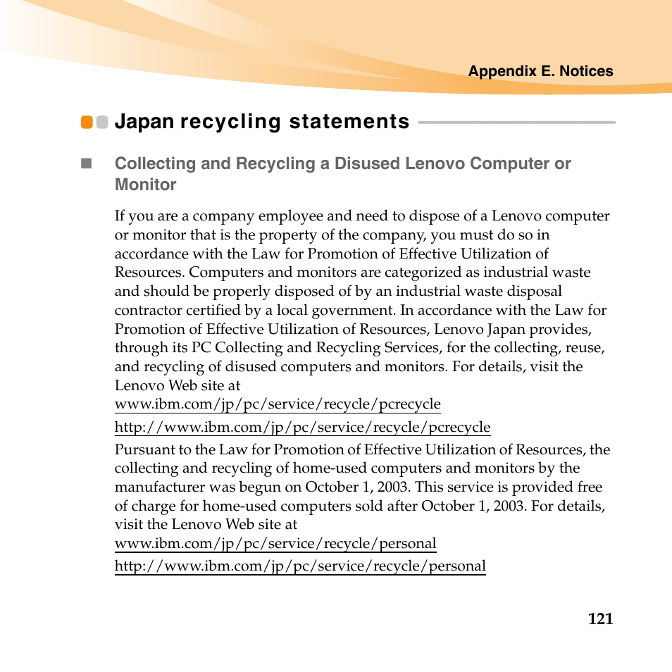 Japan recycling statements | Lenovo IdeaPad Y560 User Manual | Page 135 / 146