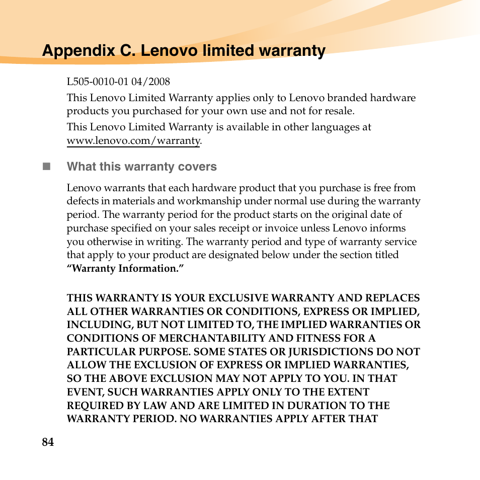 Appendix c. lenovo limited warranty | Lenovo IdeaPad Y560 User Manual | Page 98 / 146