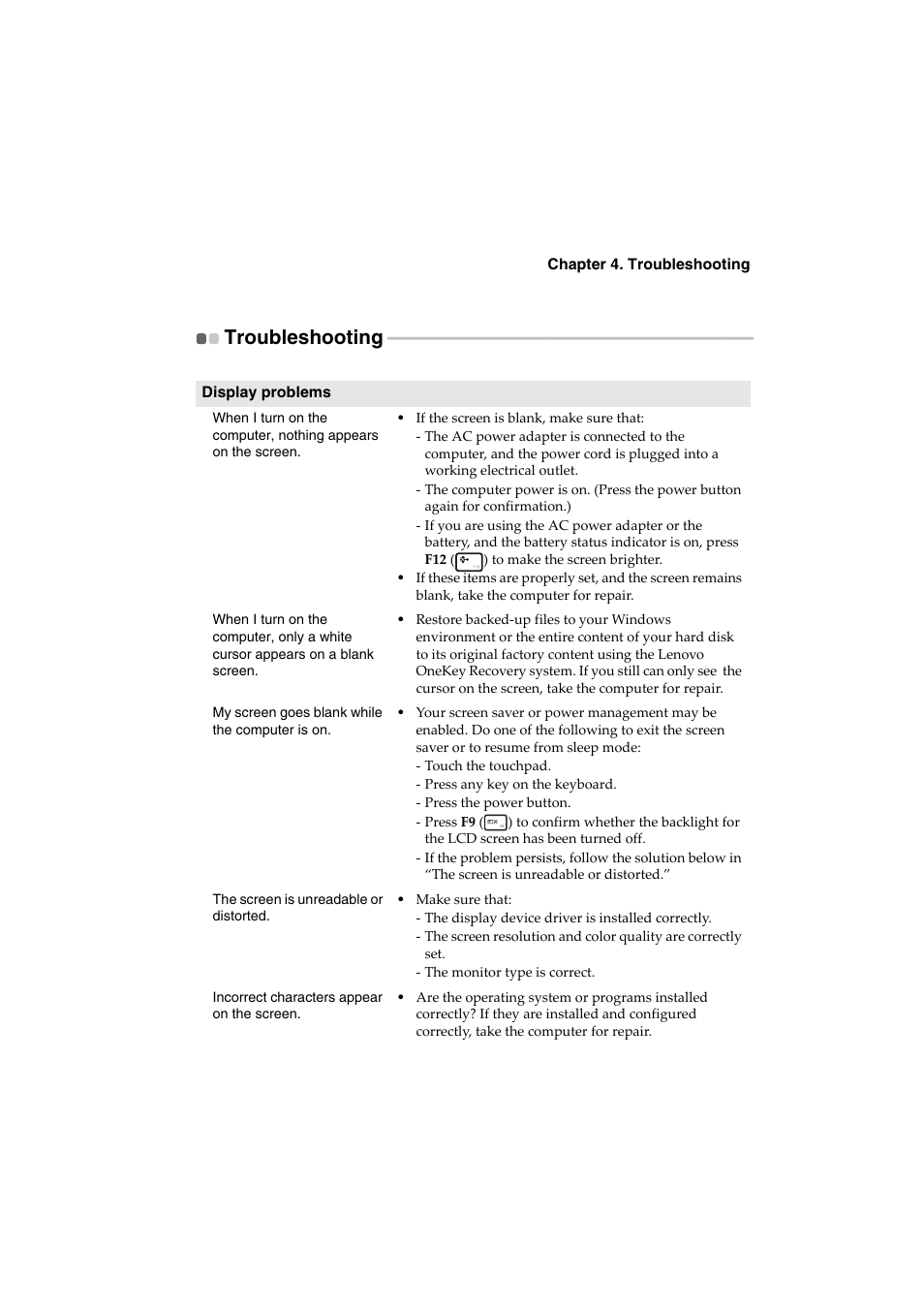 Troubleshooting | Lenovo IdeaPad U530 Touch Notebook User Manual | Page 31 / 36