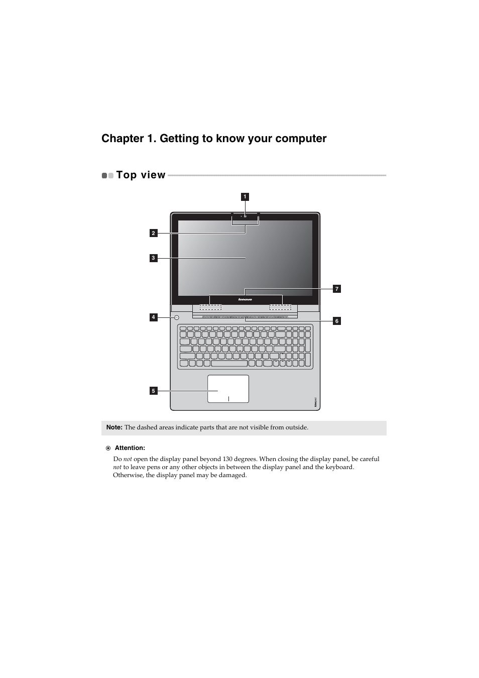 Chapter 1. getting to know your computer, Top view | Lenovo IdeaPad U530 Touch Notebook User Manual | Page 5 / 36