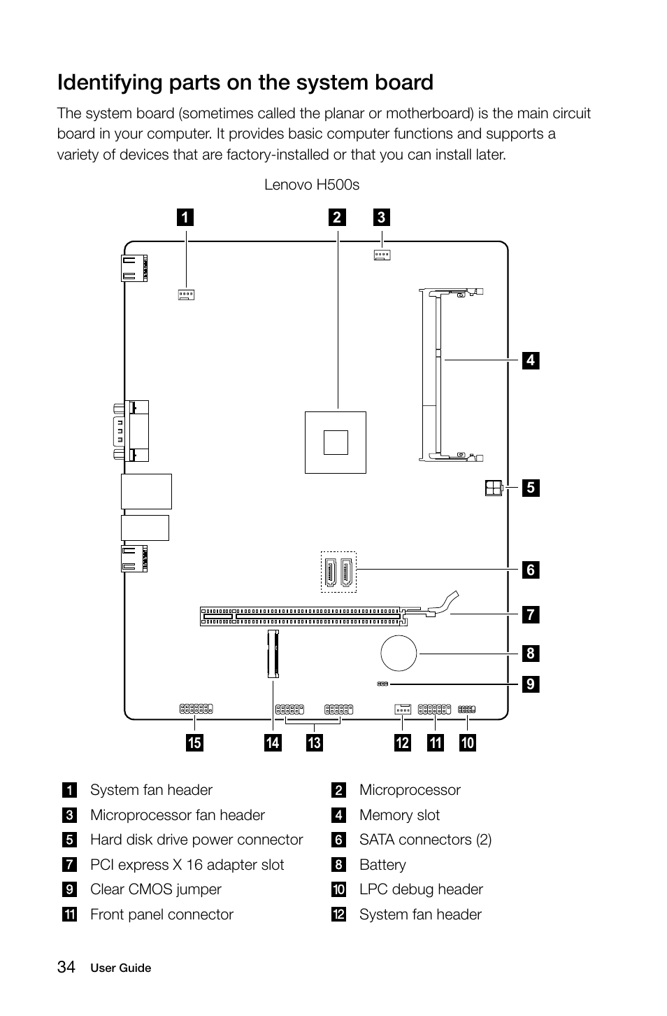 Identifying parts on the system board | Lenovo H500s Desktop User Manual | Page 39 / 53