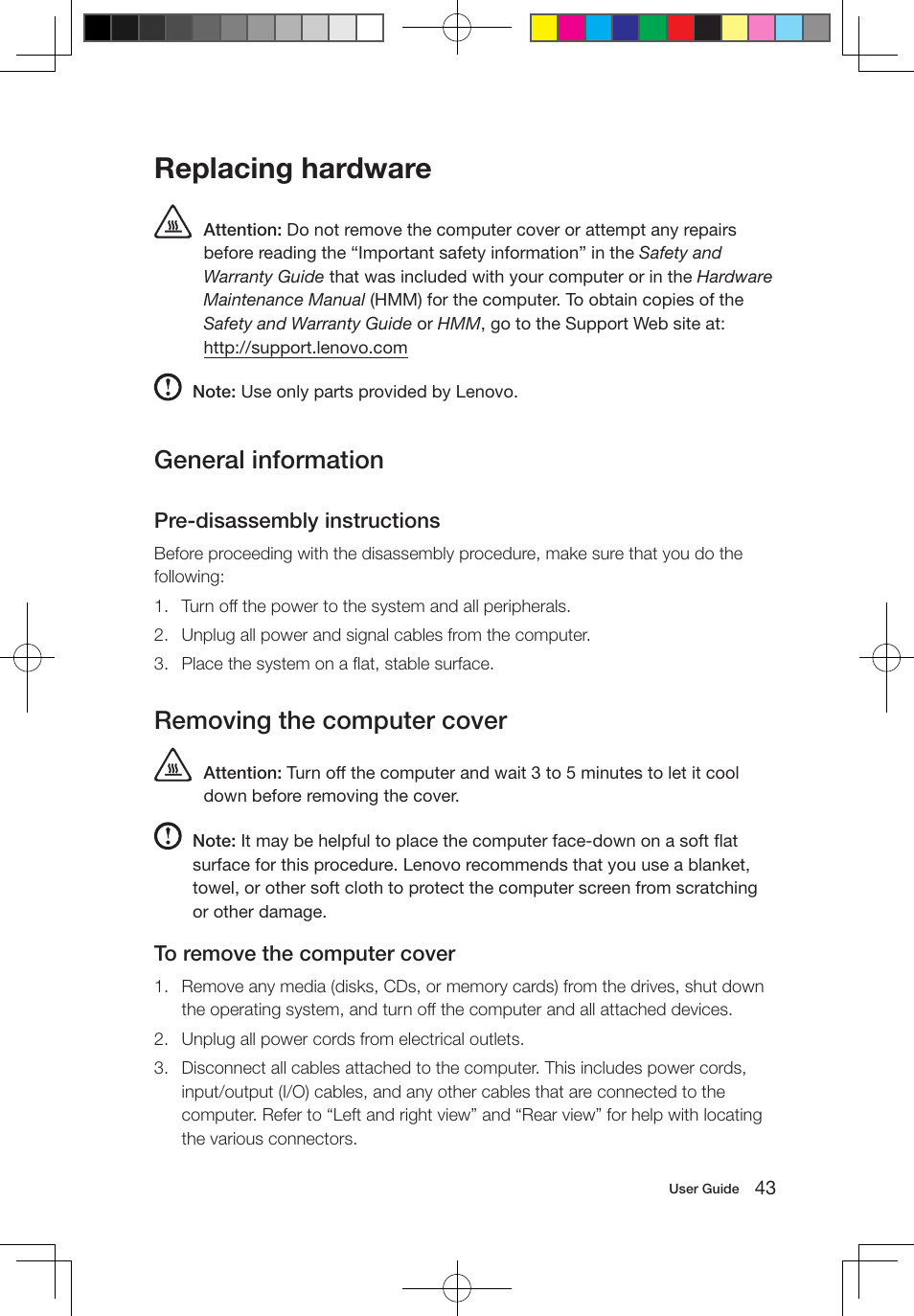 Replacing hardware, General information, Removing the computer cover | Lenovo IdeaCentre B550 All-in-One User Manual | Page 48 / 63