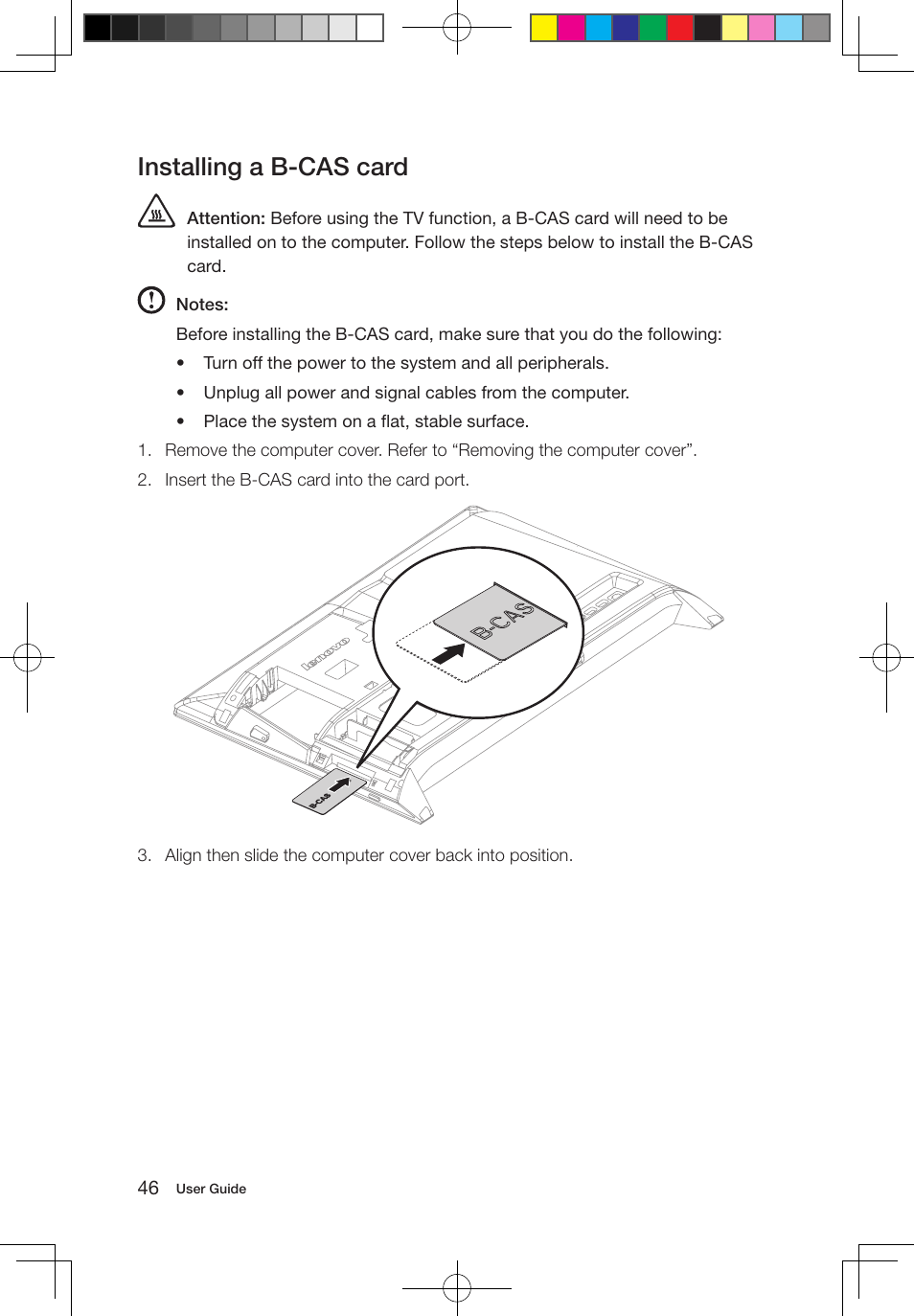Installing a b-cas card | Lenovo IdeaCentre B550 All-in-One User Manual | Page 51 / 63