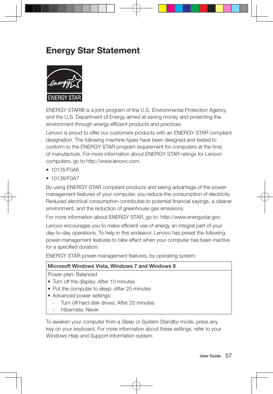 Energy star statement | Lenovo IdeaCentre B550 All-in-One User Manual | Page 62 / 63