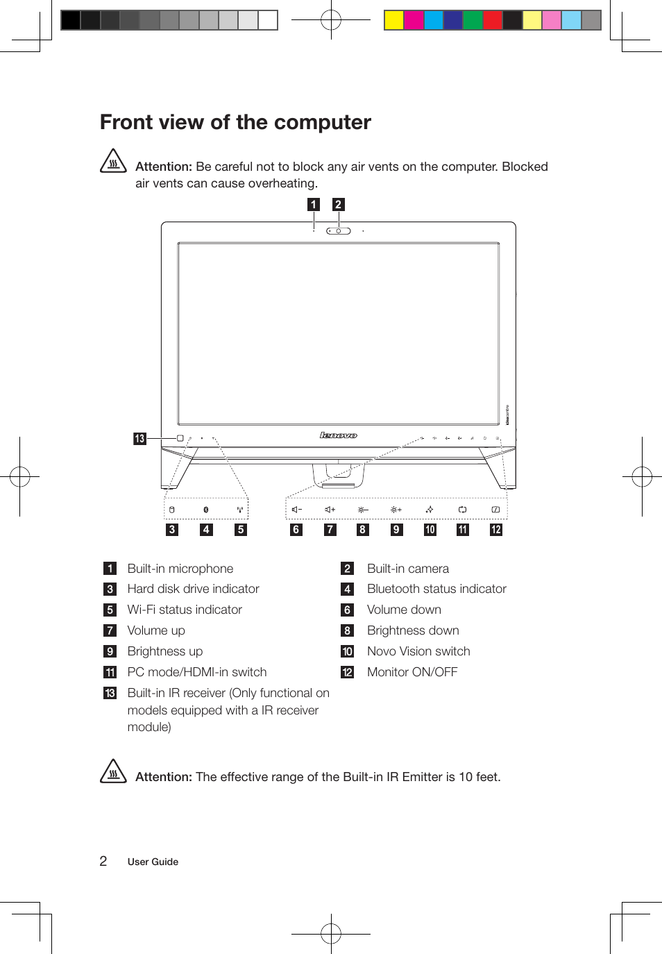 Front view of the computer | Lenovo IdeaCentre B550 All-in-One User Manual | Page 7 / 63