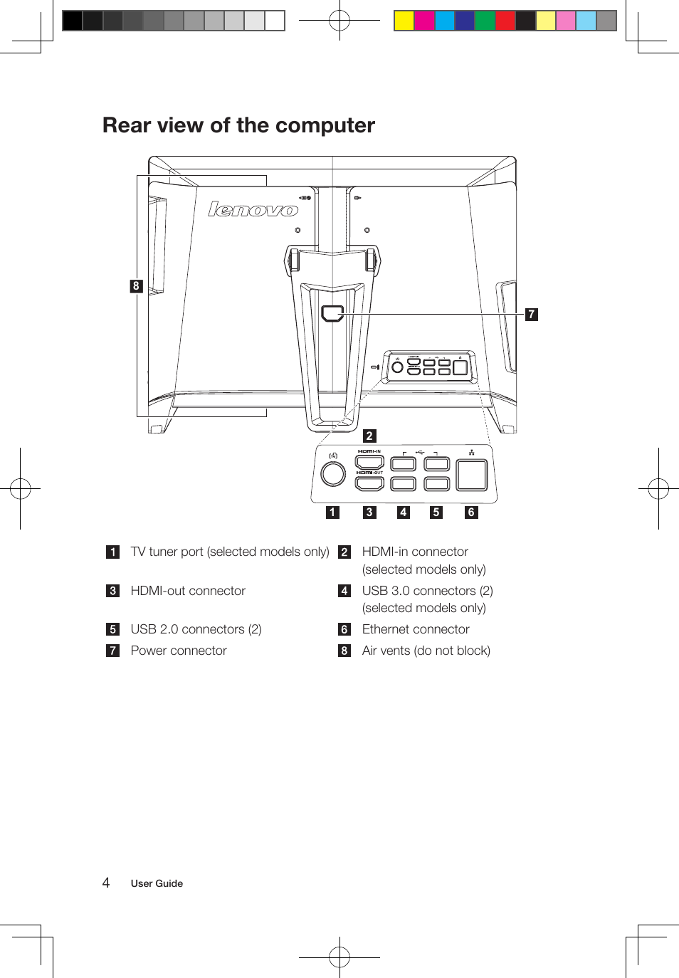 Rear view of the computer | Lenovo IdeaCentre B550 All-in-One User Manual | Page 9 / 63