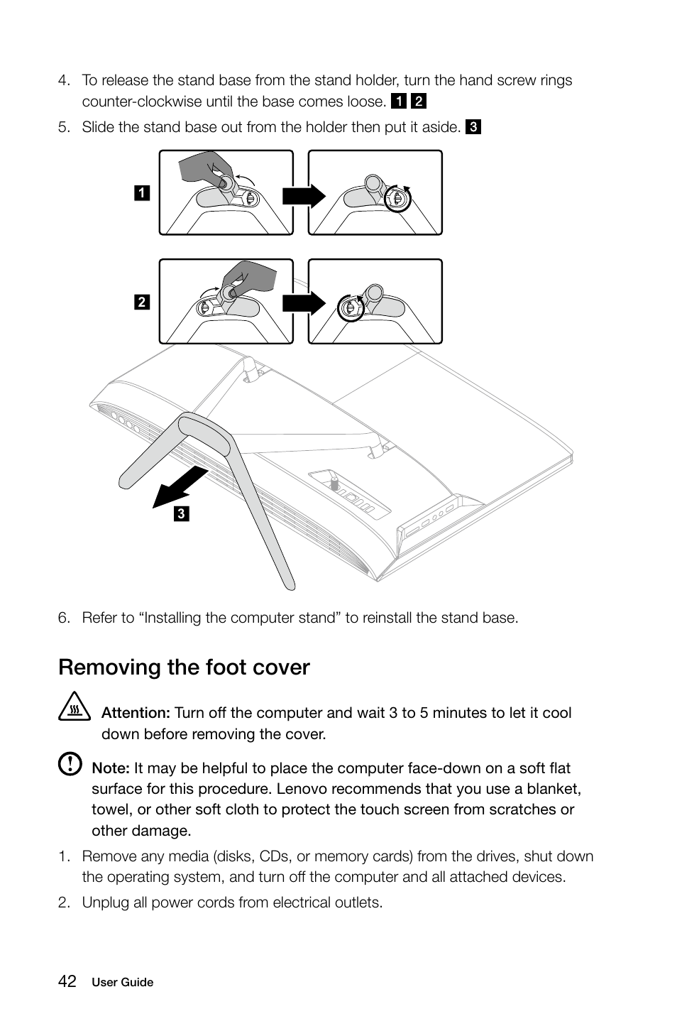 Removing the foot cover | Lenovo C470 All in One User Manual | Page 47 / 63