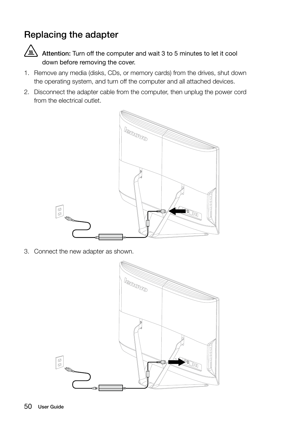 Replacing the adapter | Lenovo C470 All in One User Manual | Page 55 / 63