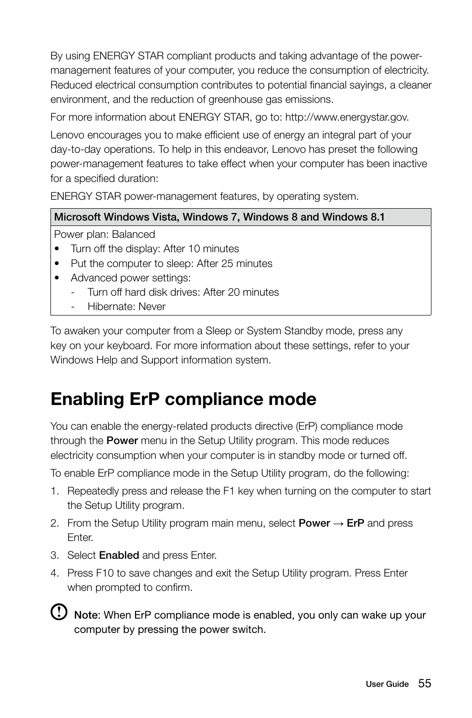 Enabling erp compliance mode | Lenovo C470 All in One User Manual | Page 60 / 63