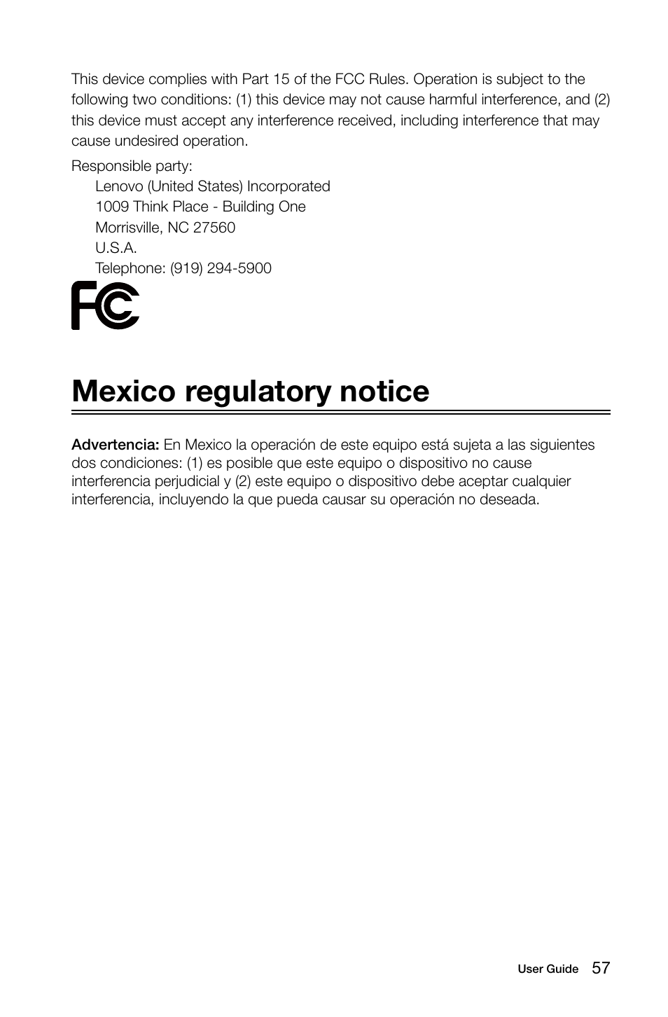 Mexico regulatory notice | Lenovo C470 All in One User Manual | Page 62 / 63