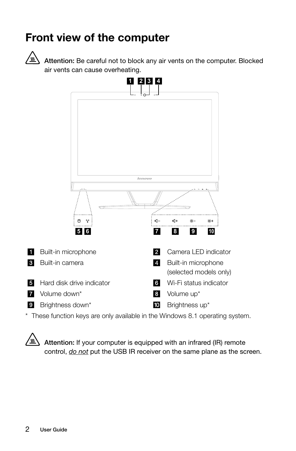 Front view of the computer | Lenovo C470 All in One User Manual | Page 7 / 63