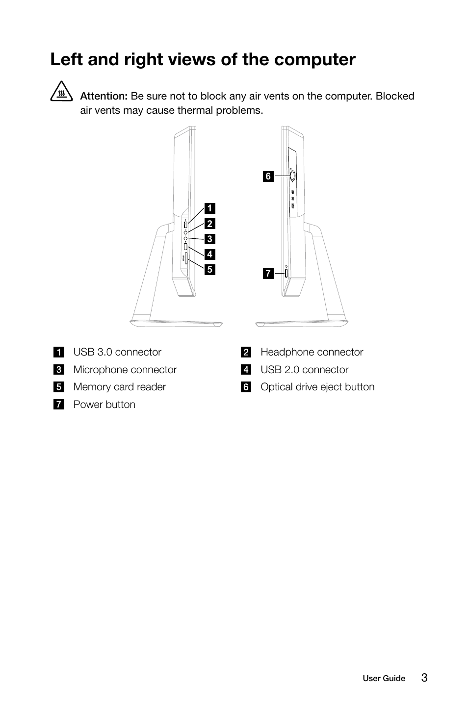 Left and right views of the computer | Lenovo C470 All in One User Manual | Page 8 / 63