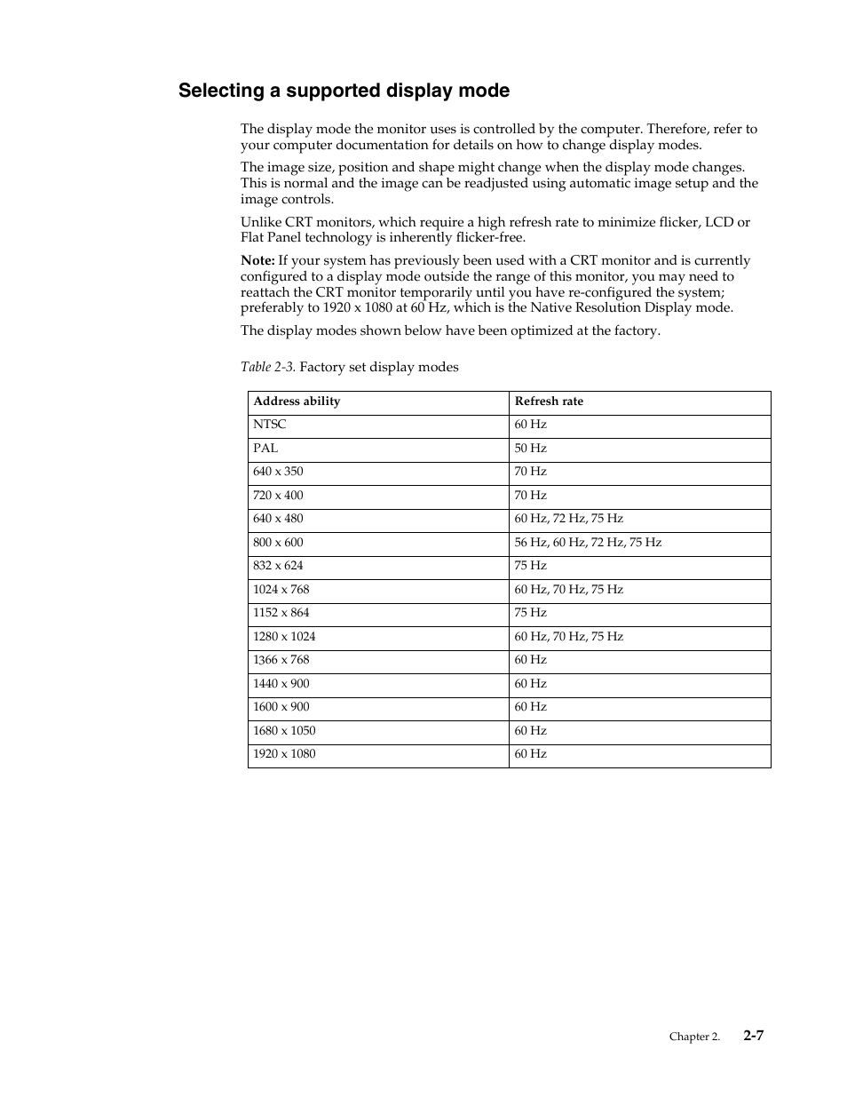 Selecting a supported display mode, Selecting a supported display mode -7 | Lenovo LI2223s Wide LCD Monitor User Manual | Page 17 / 30