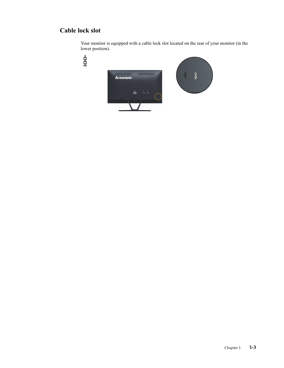 Cable lock slot, Cable lock slot -3 | Lenovo LI2223s Wide LCD Monitor User Manual | Page 7 / 30