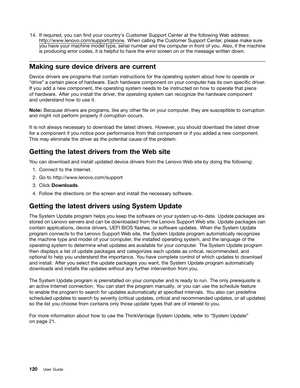 Making sure device drivers are current, Getting the latest drivers from the web site, Getting the latest drivers using system update | Lenovo IdeaPad U300e User Manual | Page 136 / 181