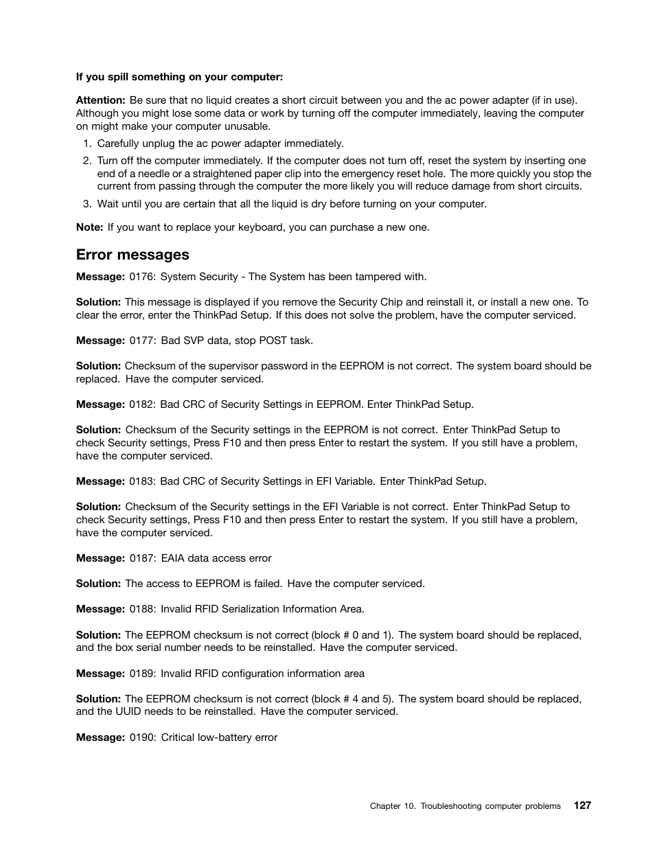 Error messages | Lenovo IdeaPad U300e User Manual | Page 143 / 181