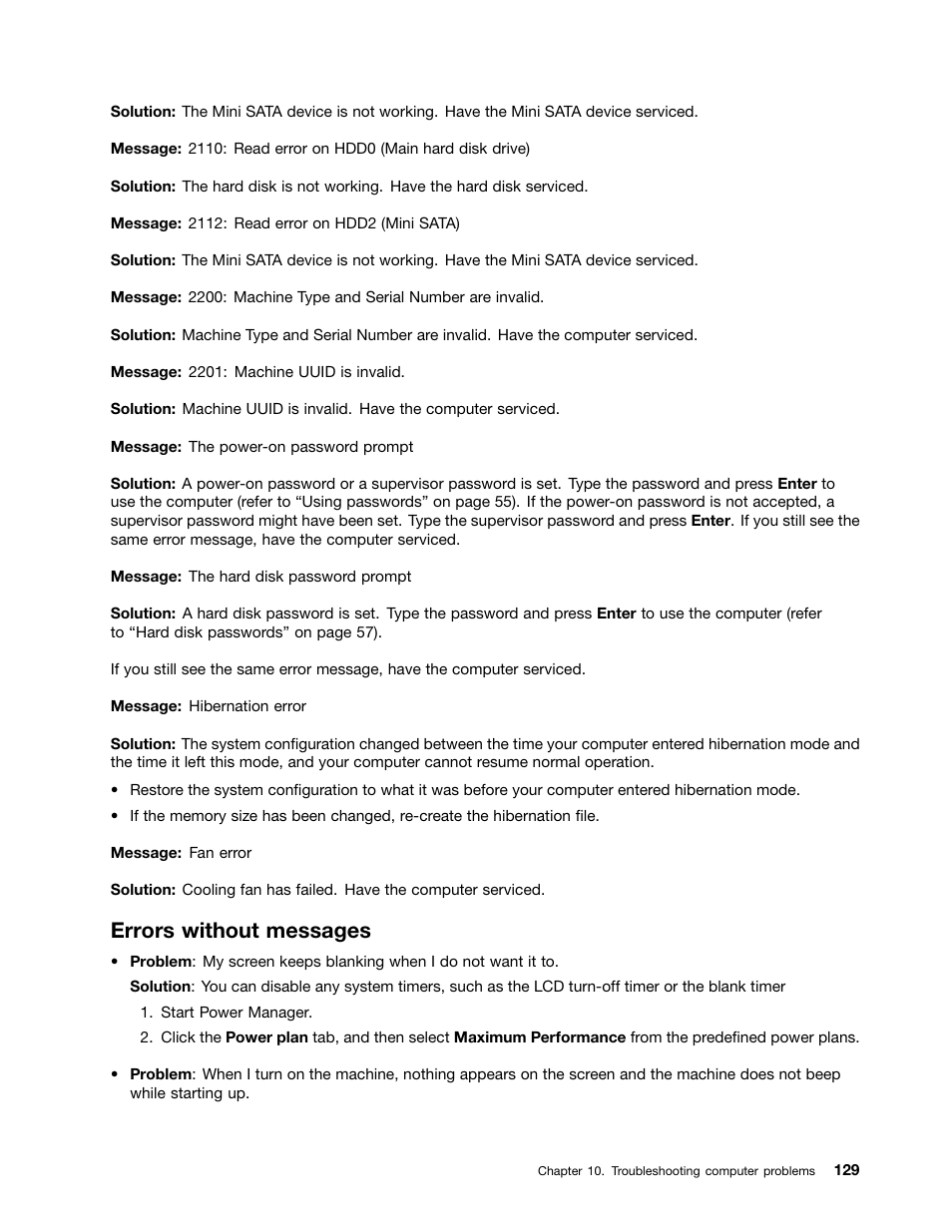 Errors without messages | Lenovo IdeaPad U300e User Manual | Page 145 / 181