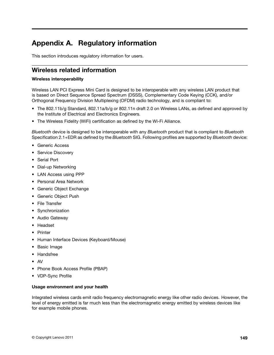 Appendix a. regulatory information, Wireless related information | Lenovo IdeaPad U300e User Manual | Page 165 / 181