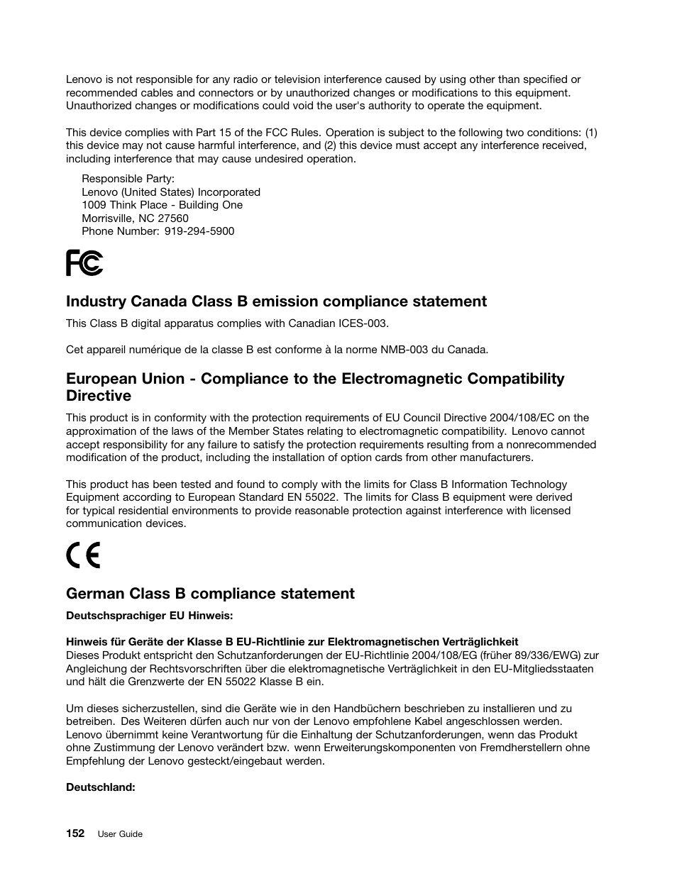 German class b compliance statement | Lenovo IdeaPad U300e User Manual | Page 168 / 181