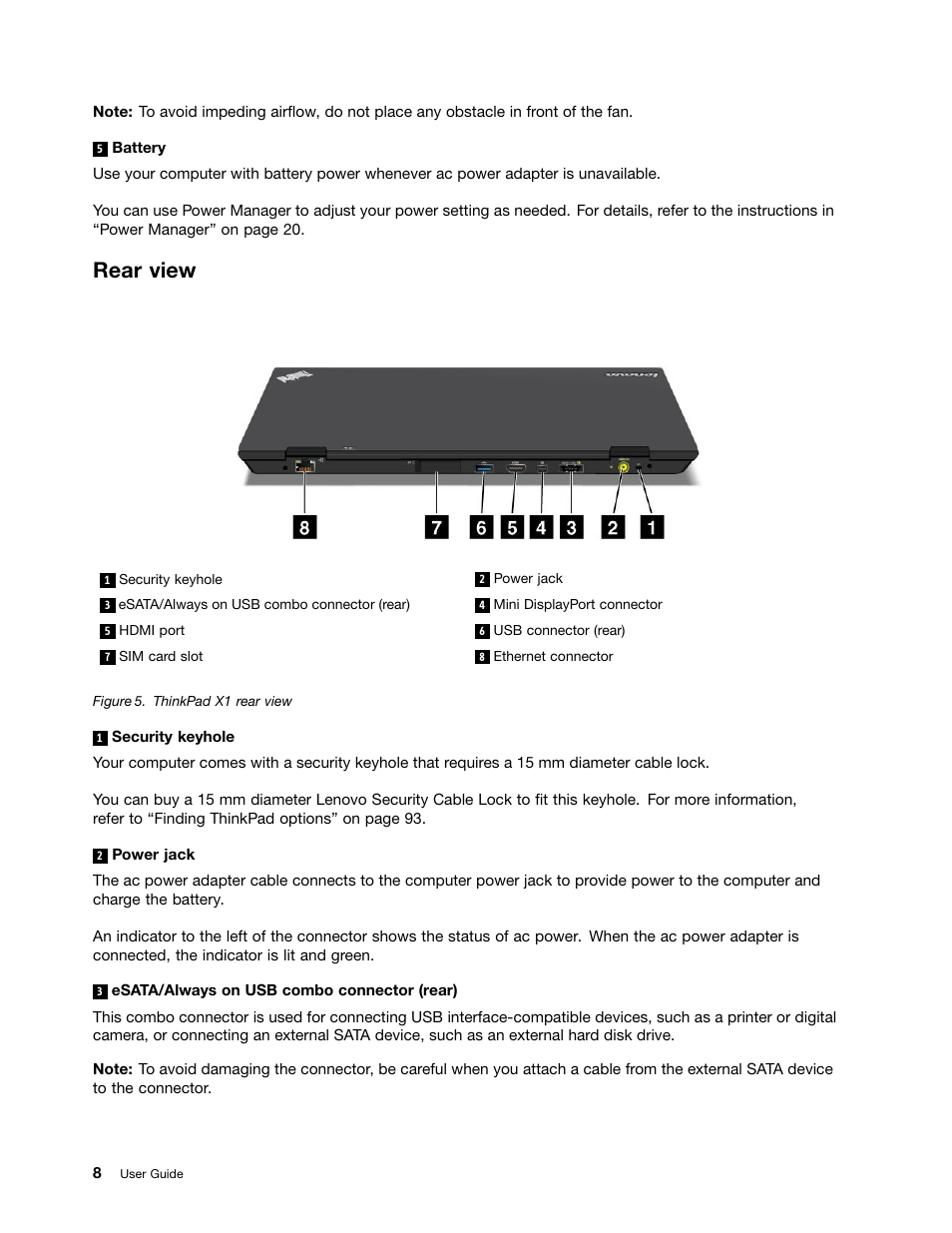 Rear view, Battery | Lenovo IdeaPad U300e User Manual | Page 24 / 181