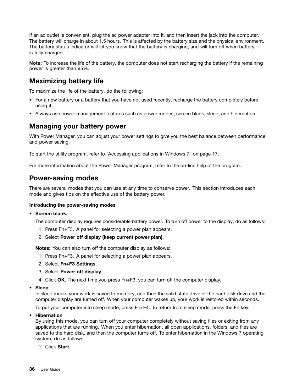 Maximizing battery life, Managing your battery power, Power-saving modes | Lenovo IdeaPad U300e User Manual | Page 52 / 181