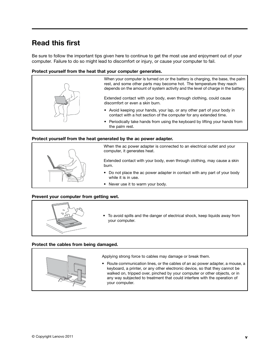 Read this first, Read this first . . . . . . . . . . . . . . v | Lenovo IdeaPad U300e User Manual | Page 7 / 181