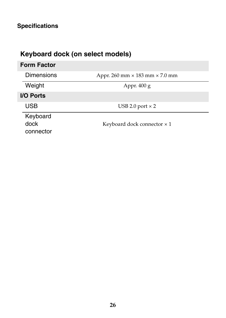 Keyboard dock (on select models) | Lenovo Miix 2 10 Tablet Lenovo User Manual | Page 26 / 27