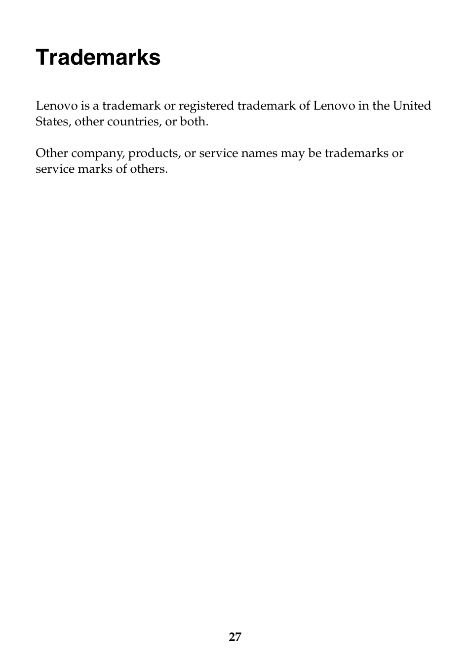 Trademarks | Lenovo Miix 2 10 Tablet Lenovo User Manual | Page 27 / 27