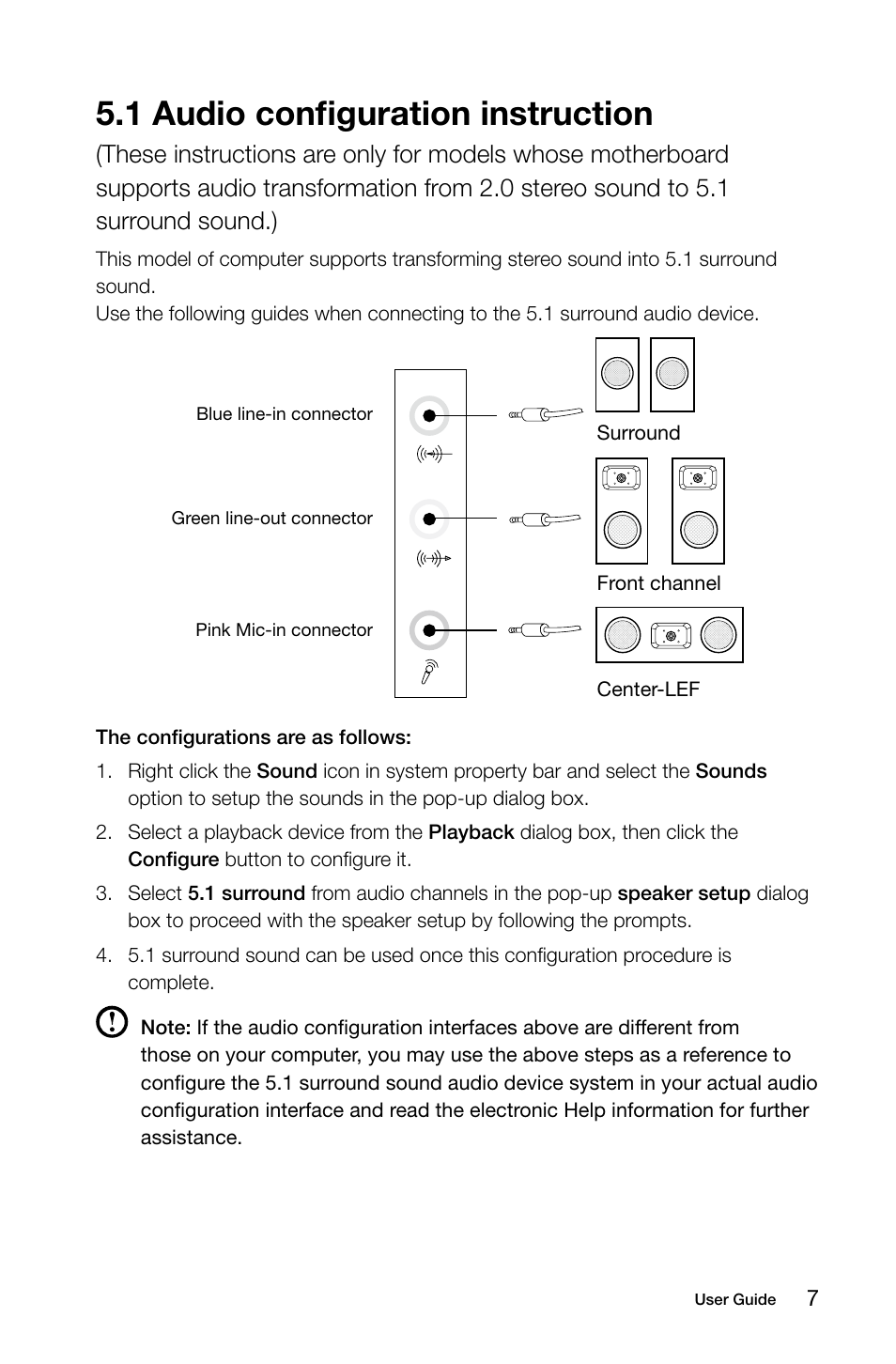 1 audio configuration instruction | Lenovo H415 Desktop User Manual | Page 12 / 57