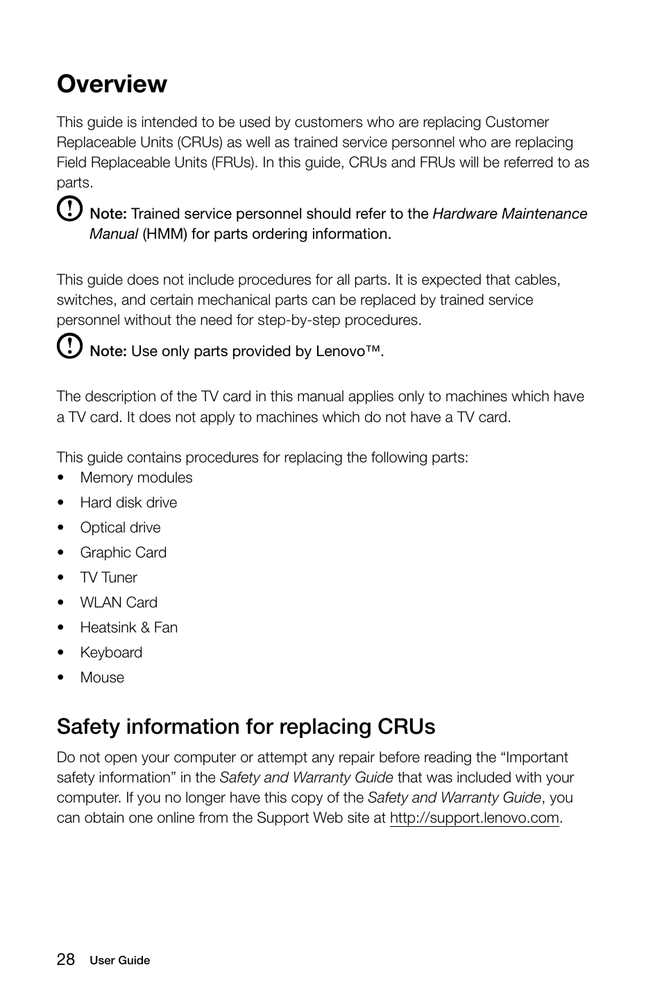 Overview, Safety information for replacing crus | Lenovo H415 Desktop User Manual | Page 33 / 57