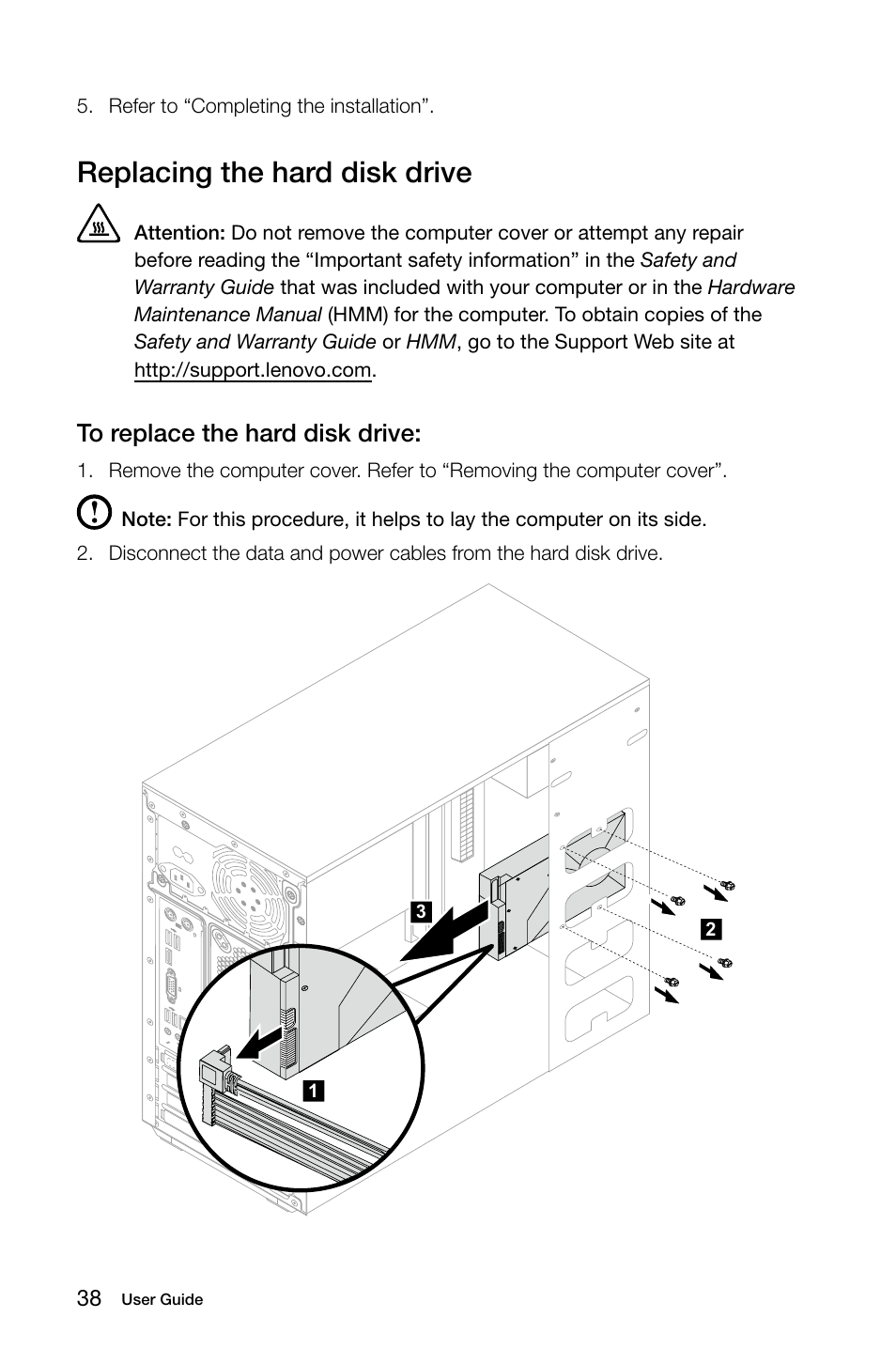 Replacing the hard disk drive | Lenovo H415 Desktop User Manual | Page 43 / 57