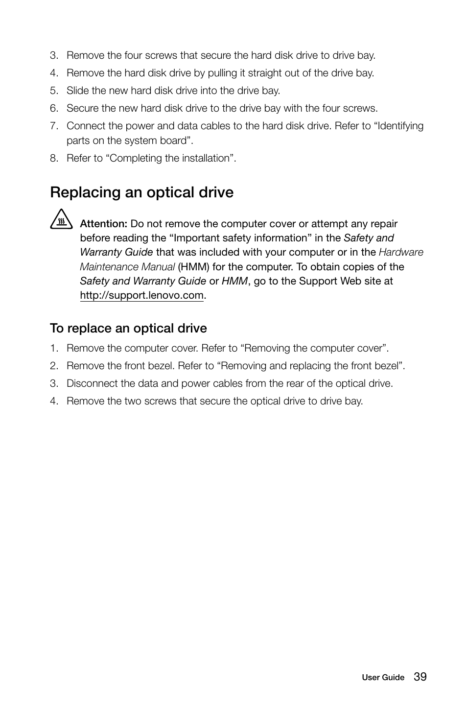 Replacing an optical drive | Lenovo H415 Desktop User Manual | Page 44 / 57