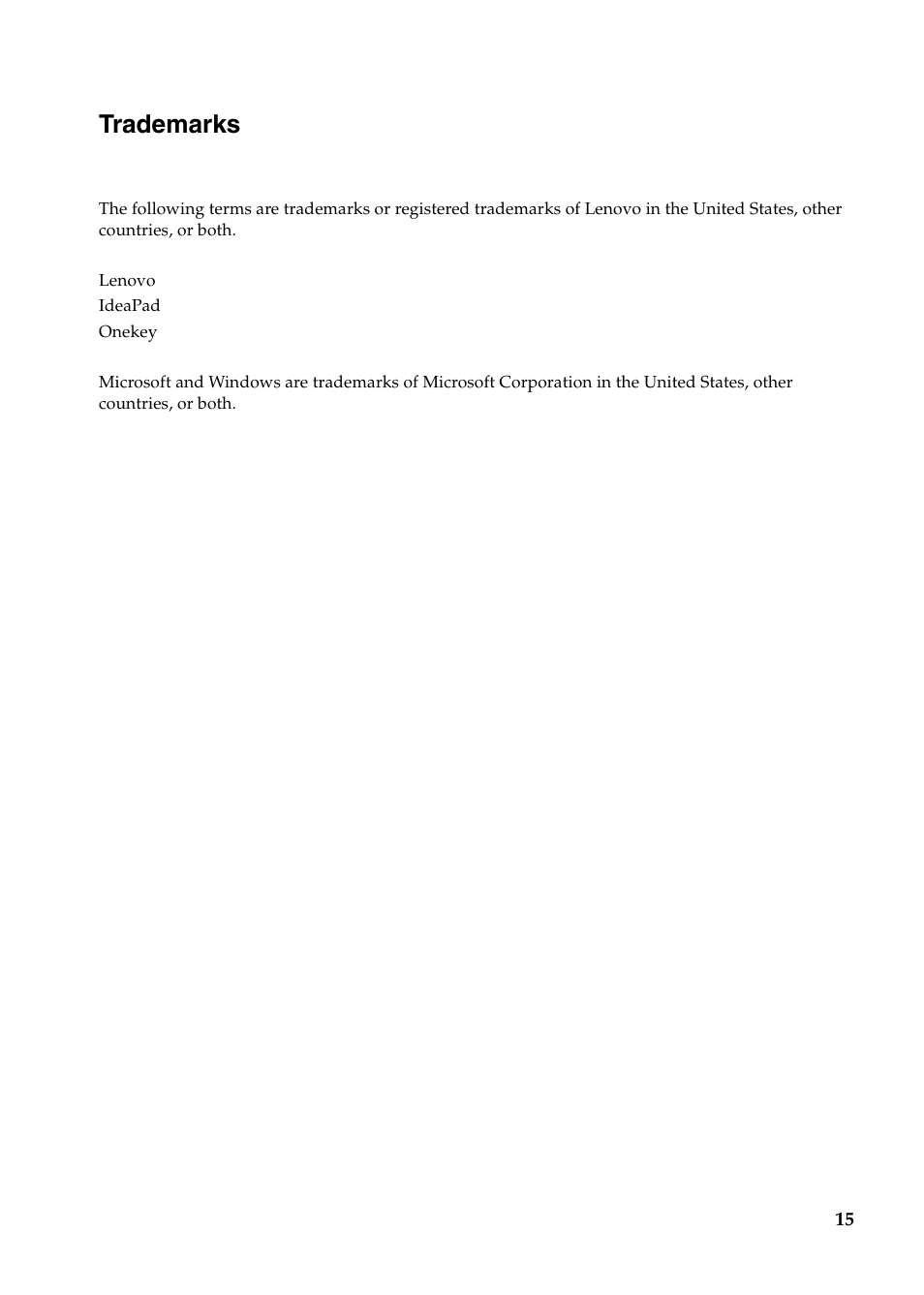 Trademarks | Lenovo Yoga 11s Notebook IdeaPad User Manual | Page 15 / 15