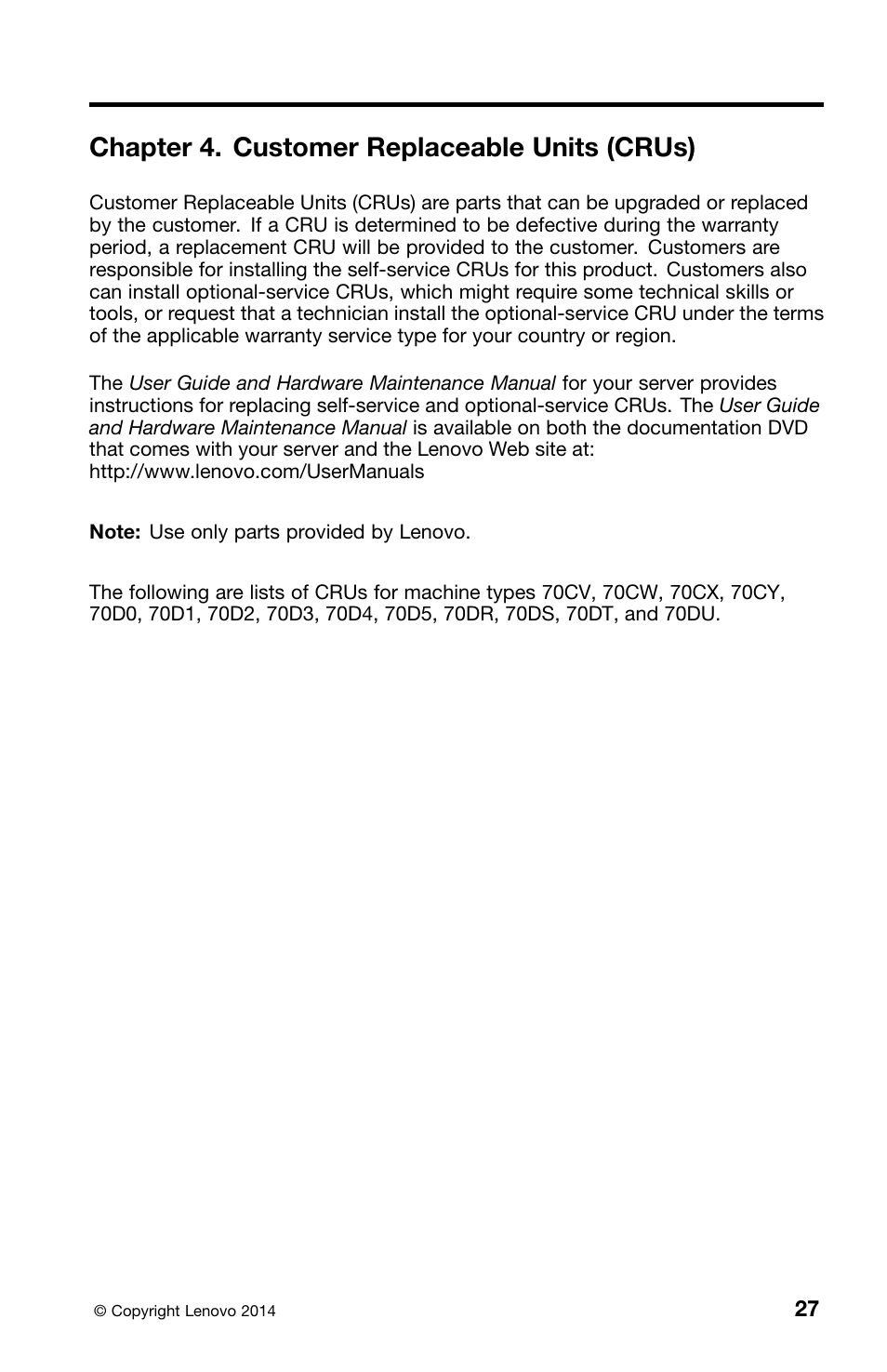 Chapter 4. customer replaceable units (crus) | Lenovo ThinkServer RD550 User Manual | Page 43 / 50