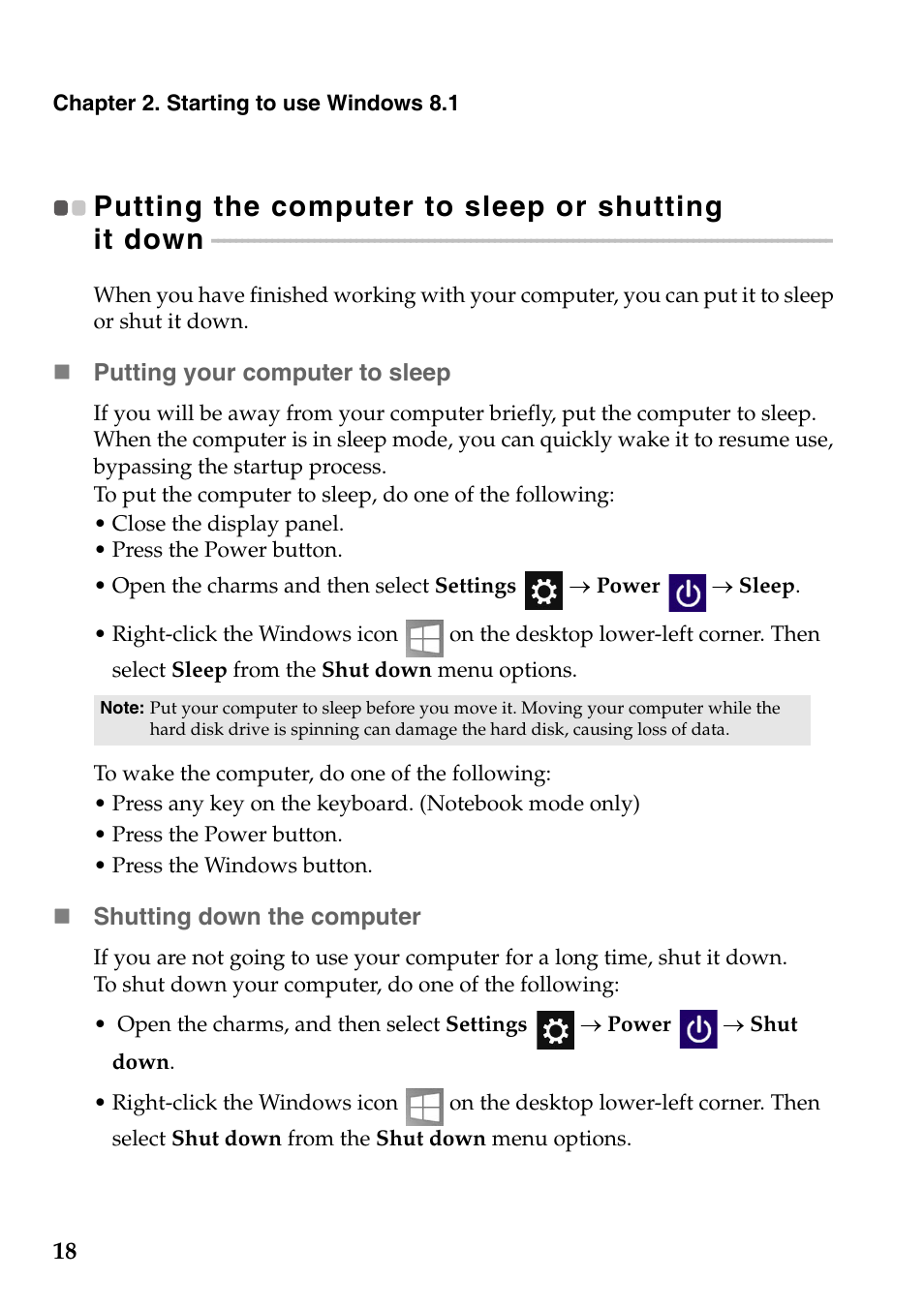 Putting the computer to sleep or shutting it down | Lenovo Yoga 2 Pro Lenovo User Manual | Page 22 / 37