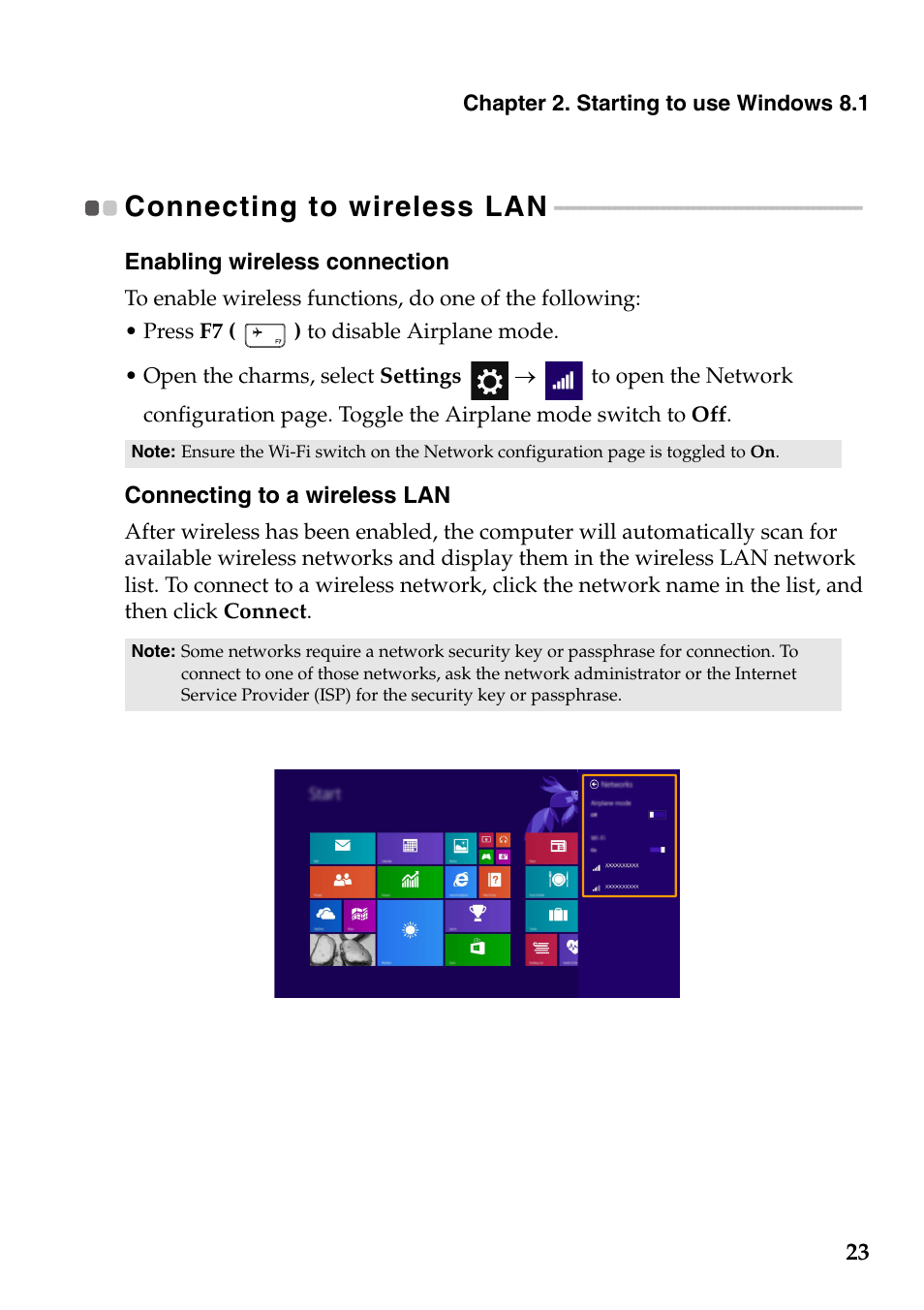 Connecting to wireless lan | Lenovo Yoga 2 Pro Lenovo User Manual | Page 27 / 37