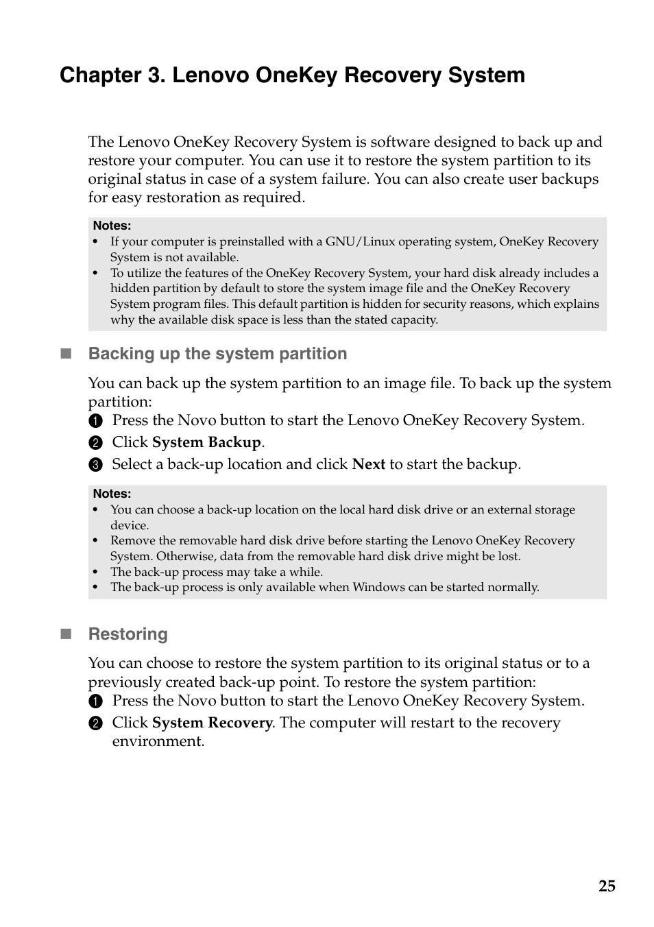 Chapter 3. lenovo onekey recovery system | Lenovo Yoga 2 Pro Lenovo User Manual | Page 29 / 37