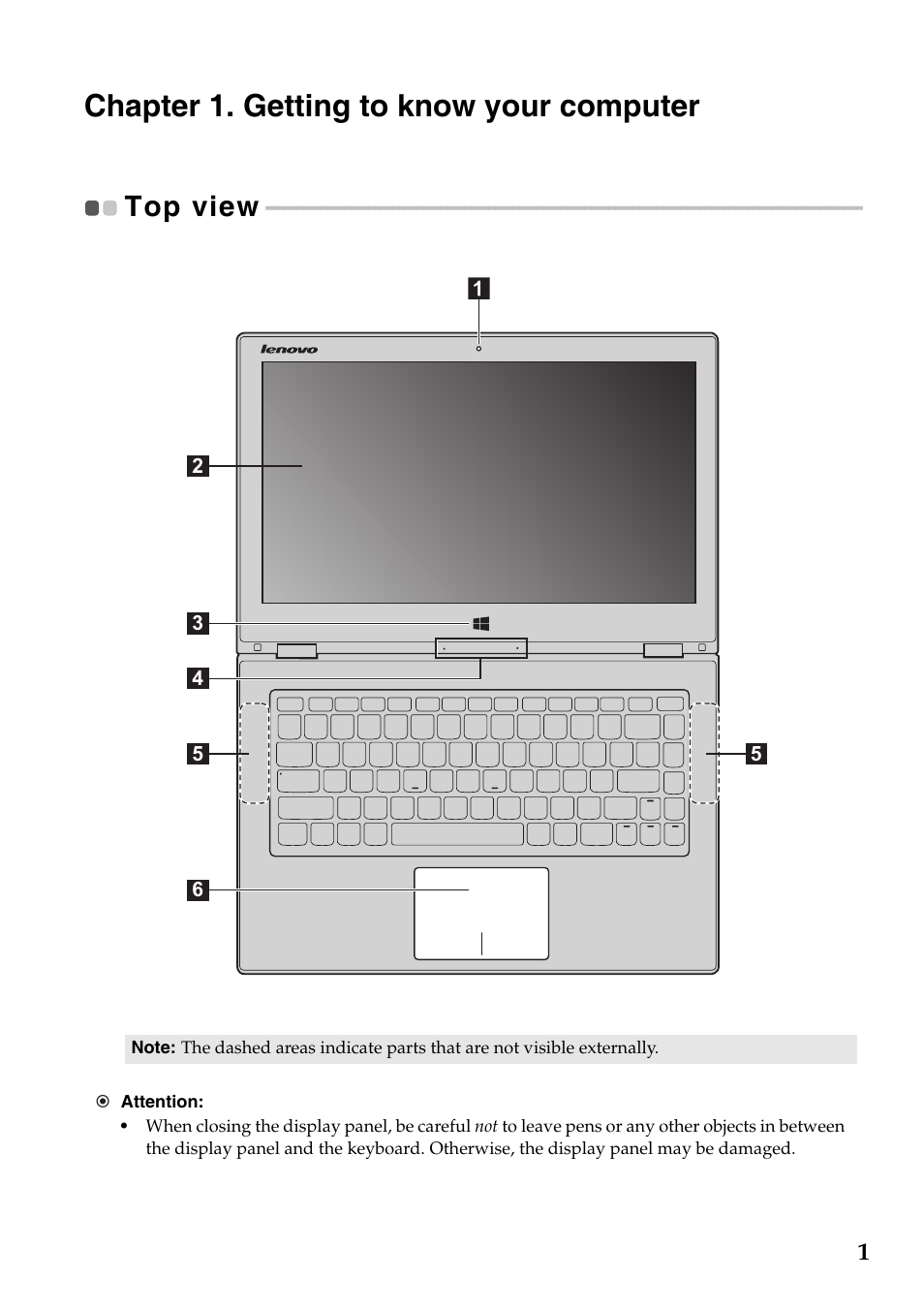 Chapter 1. getting to know your computer, Top view | Lenovo Yoga 2 Pro Lenovo User Manual | Page 5 / 37