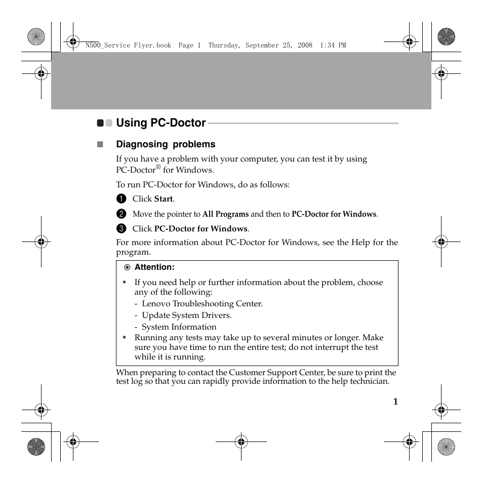 Using pc-doctor | Lenovo N500 Notebook User Manual | Page 2 / 23