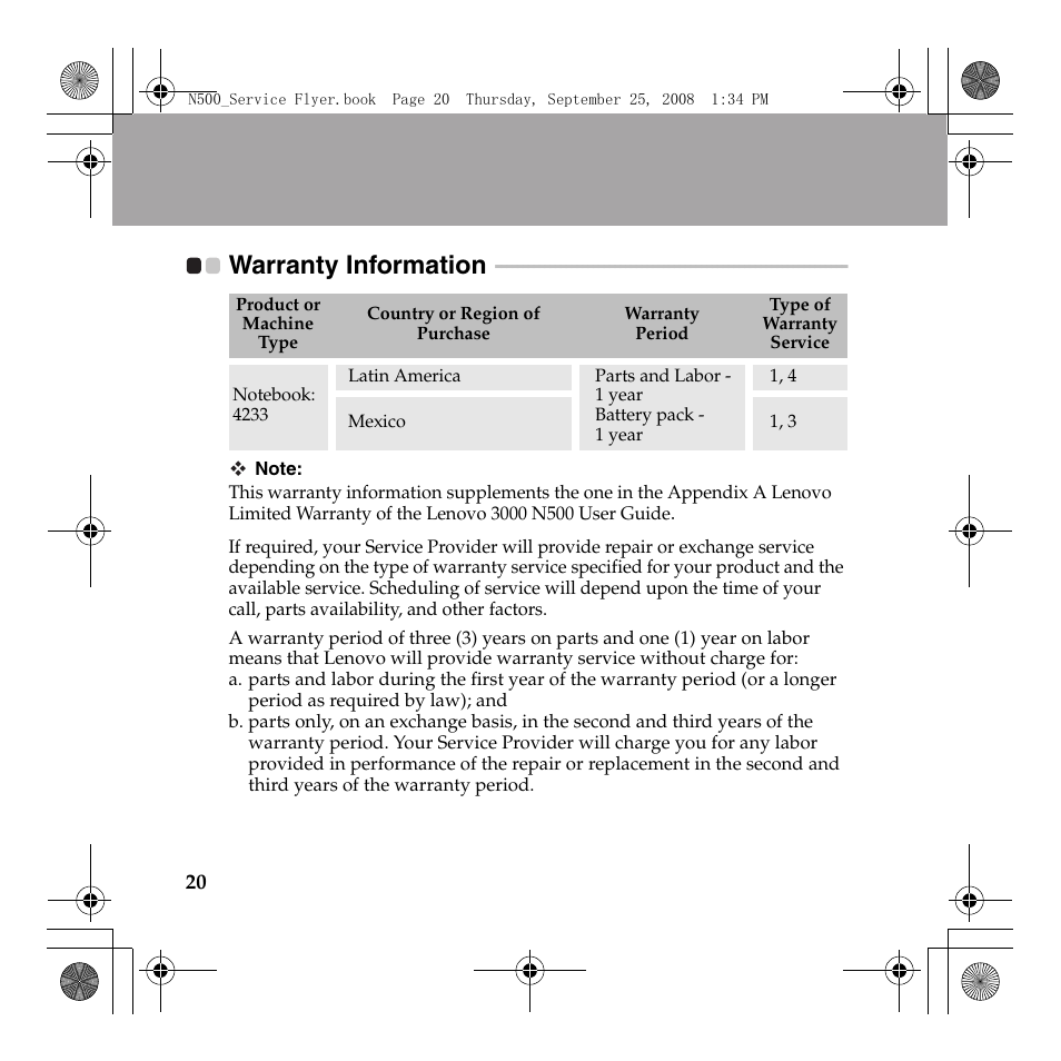 Warranty information | Lenovo N500 Notebook User Manual | Page 21 / 23