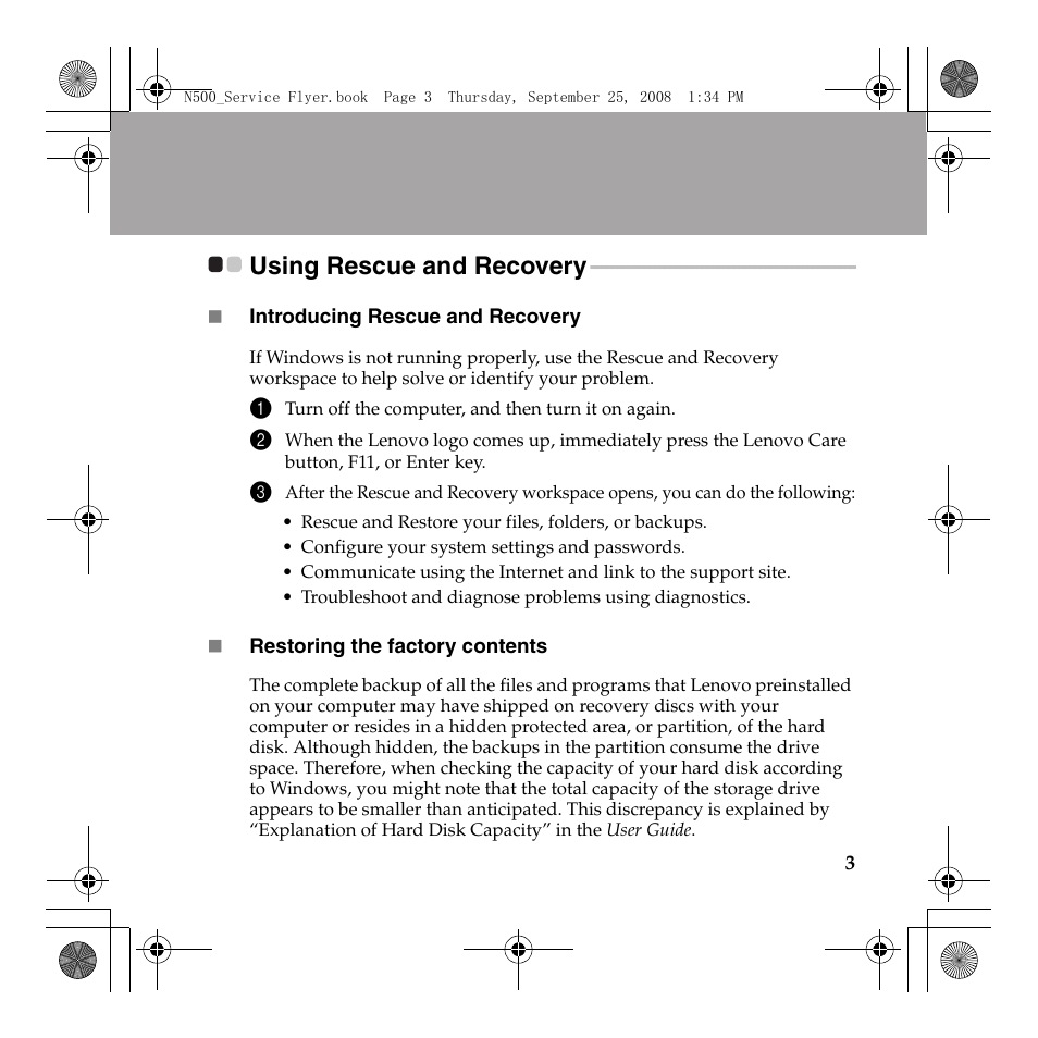 Using rescue and recovery | Lenovo N500 Notebook User Manual | Page 4 / 23