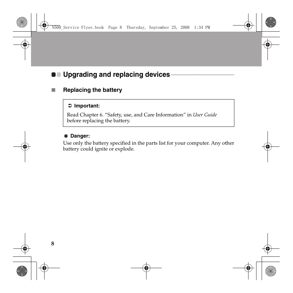 Upgrading and replacing devices | Lenovo N500 Notebook User Manual | Page 9 / 23