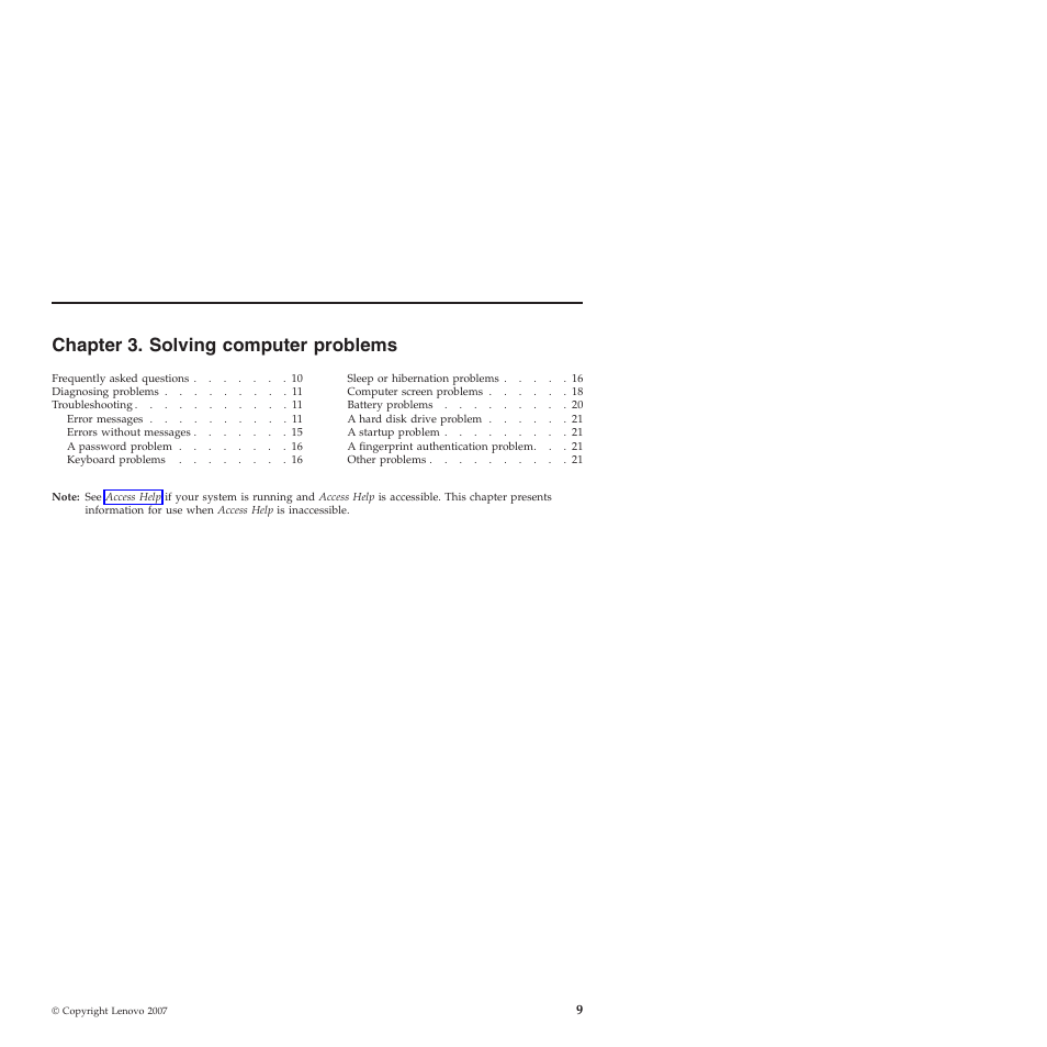 Chapter 3. solving computer problems, Chapter, Solving | Computer, Problems | Lenovo 3000 N200 Notebook User Manual | Page 19 / 70