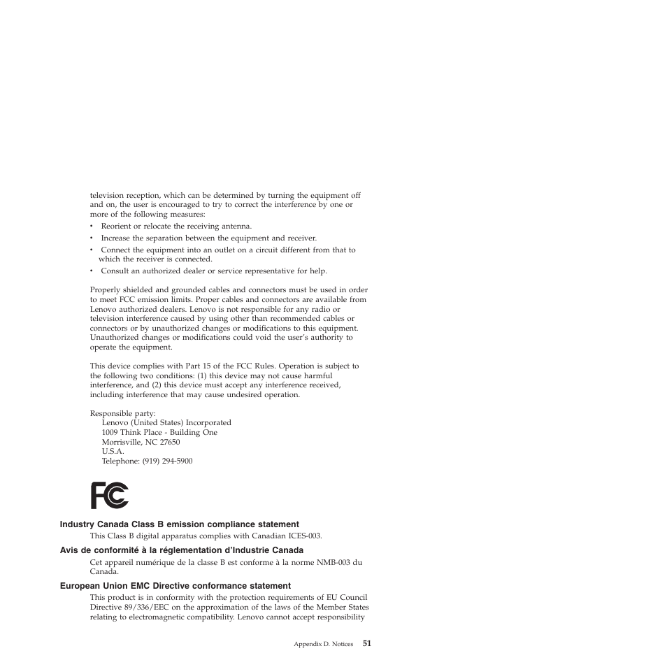 European union emc directive conformance statement, Industry, Canada | Class, Emission, Compliance, Statement, Avis, Conformité, Réglementation | Lenovo 3000 N200 Notebook User Manual | Page 61 / 70