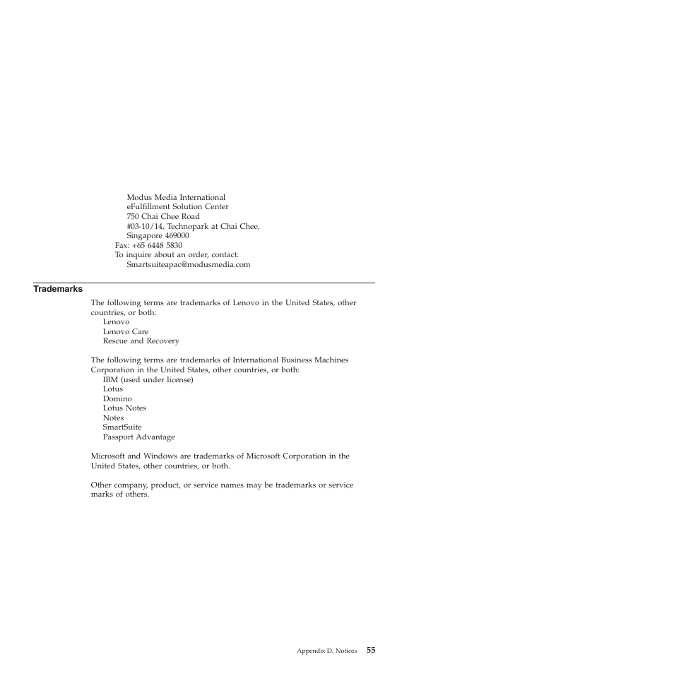 Trademarks | Lenovo 3000 N200 Notebook User Manual | Page 65 / 70